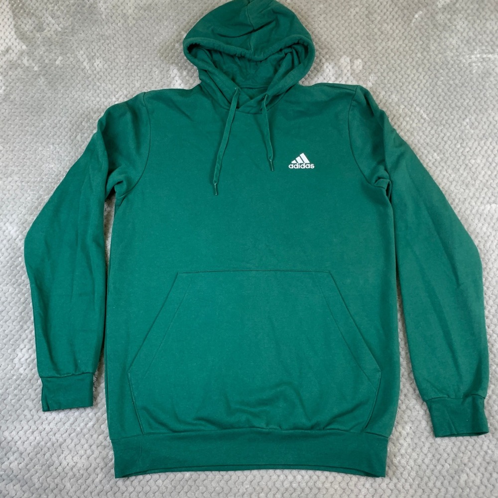 Adidas Mens Large Green Pullover Hoodie Fleece Logo Sweatshirt Kangaroo Pocket